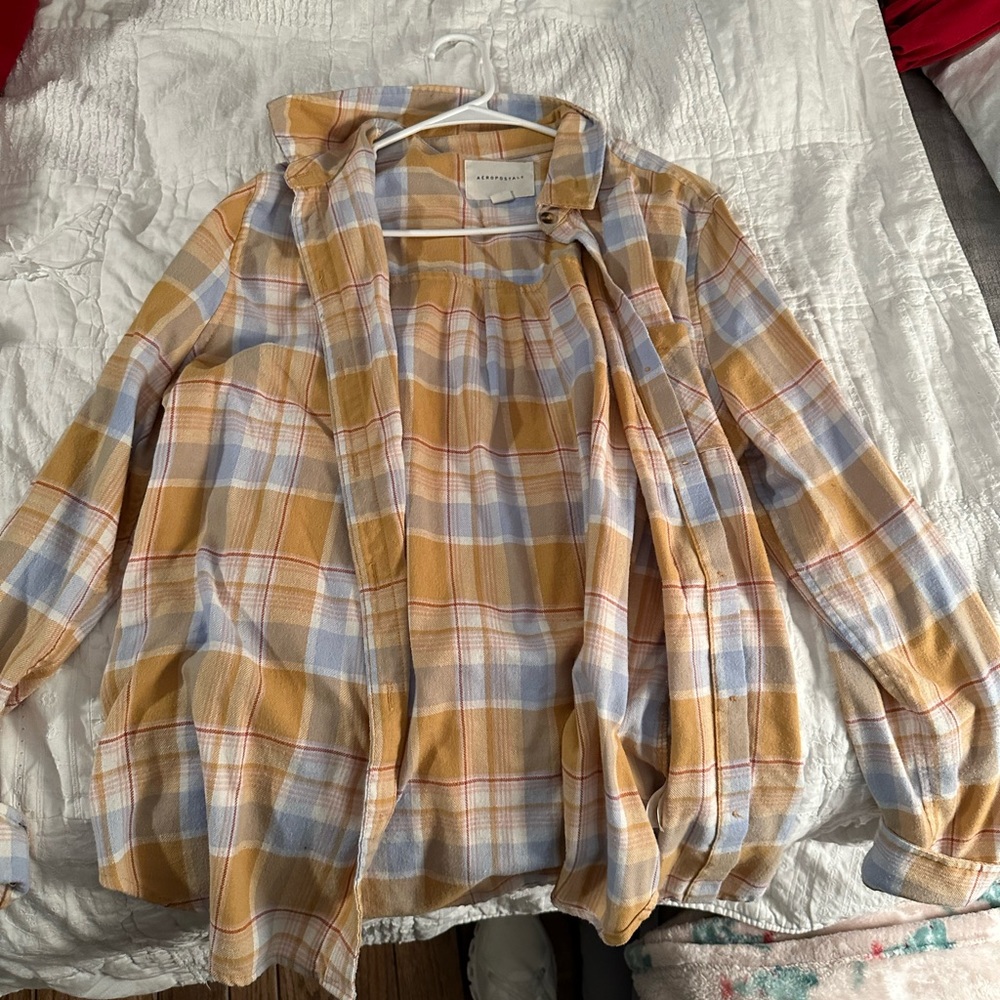 Large Yellow and Blue Plaid Aeropostale Flannel